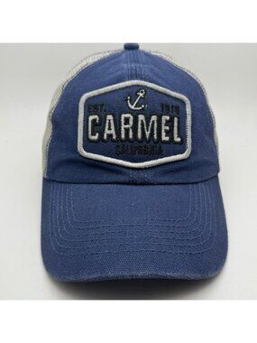 Carmel California Est 1918 Trucker Hat CRAZY Apparel Blue Grey Mesh Snapback Cap